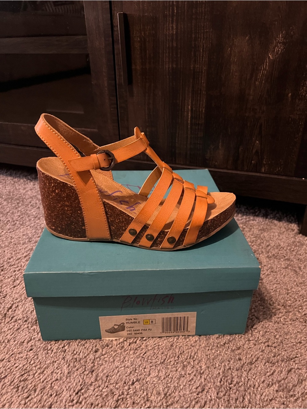 Blowfish Orange Strappy Cork Wedge Sandals
